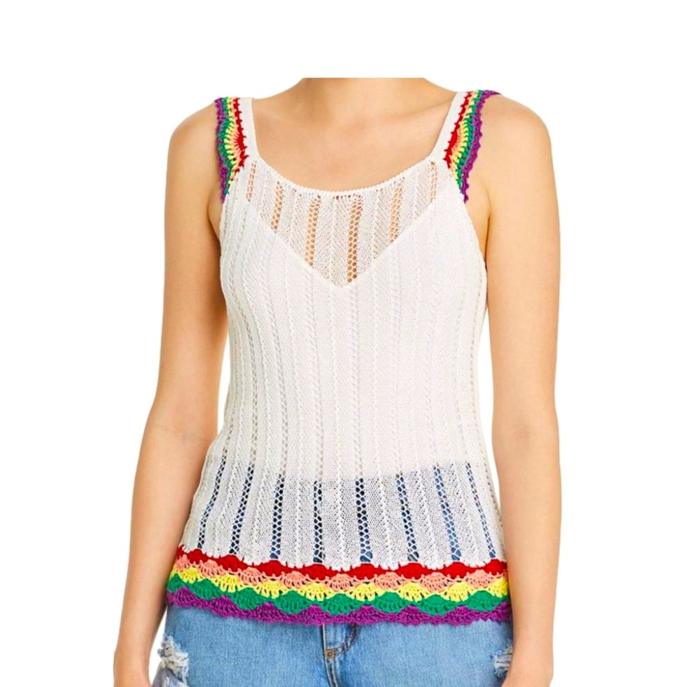 AQUA NWT Crochet Knit Top with Rainbow Straps and hem size Small lightweight